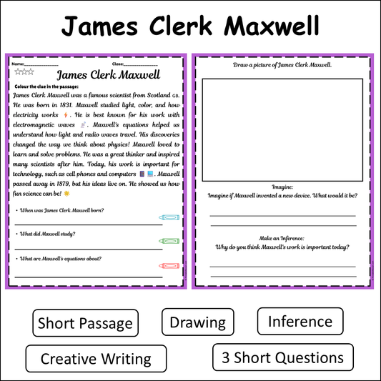 James Clerk Maxwell | Short Reading Comprehension Creative Worksheet