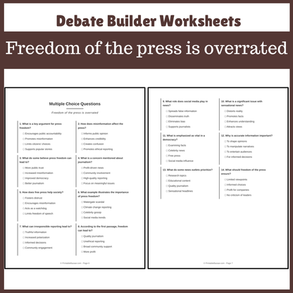 Freedom of the press is overrated | Favour and Against Worksheet Printable Activity