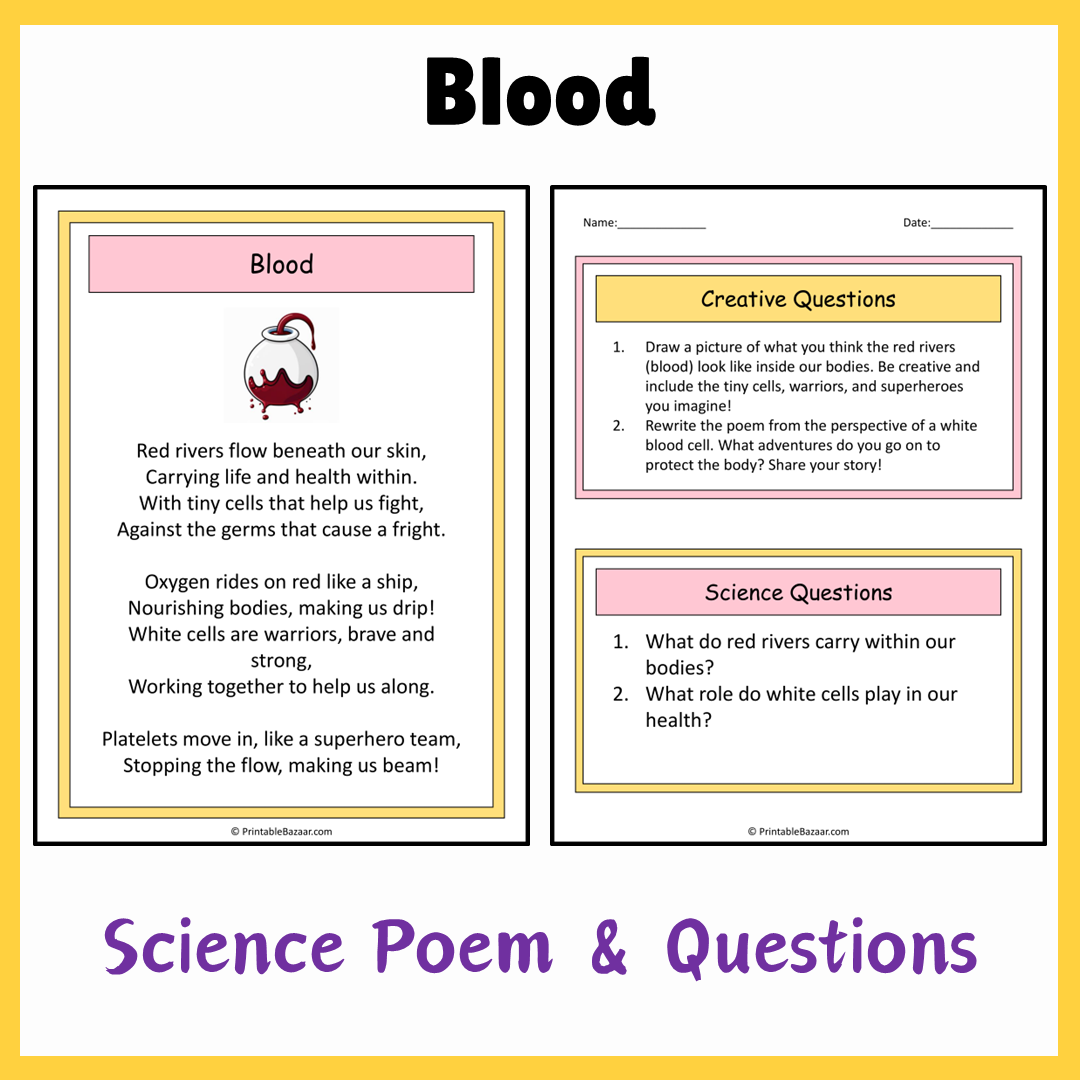 Blood | Science Poem Reading Comprehension Activity