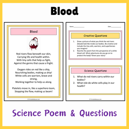 Blood | Science Poem Reading Comprehension Activity