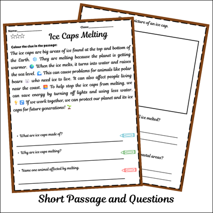 Ice Caps Melting | Short Reading Comprehension Creative Worksheet
