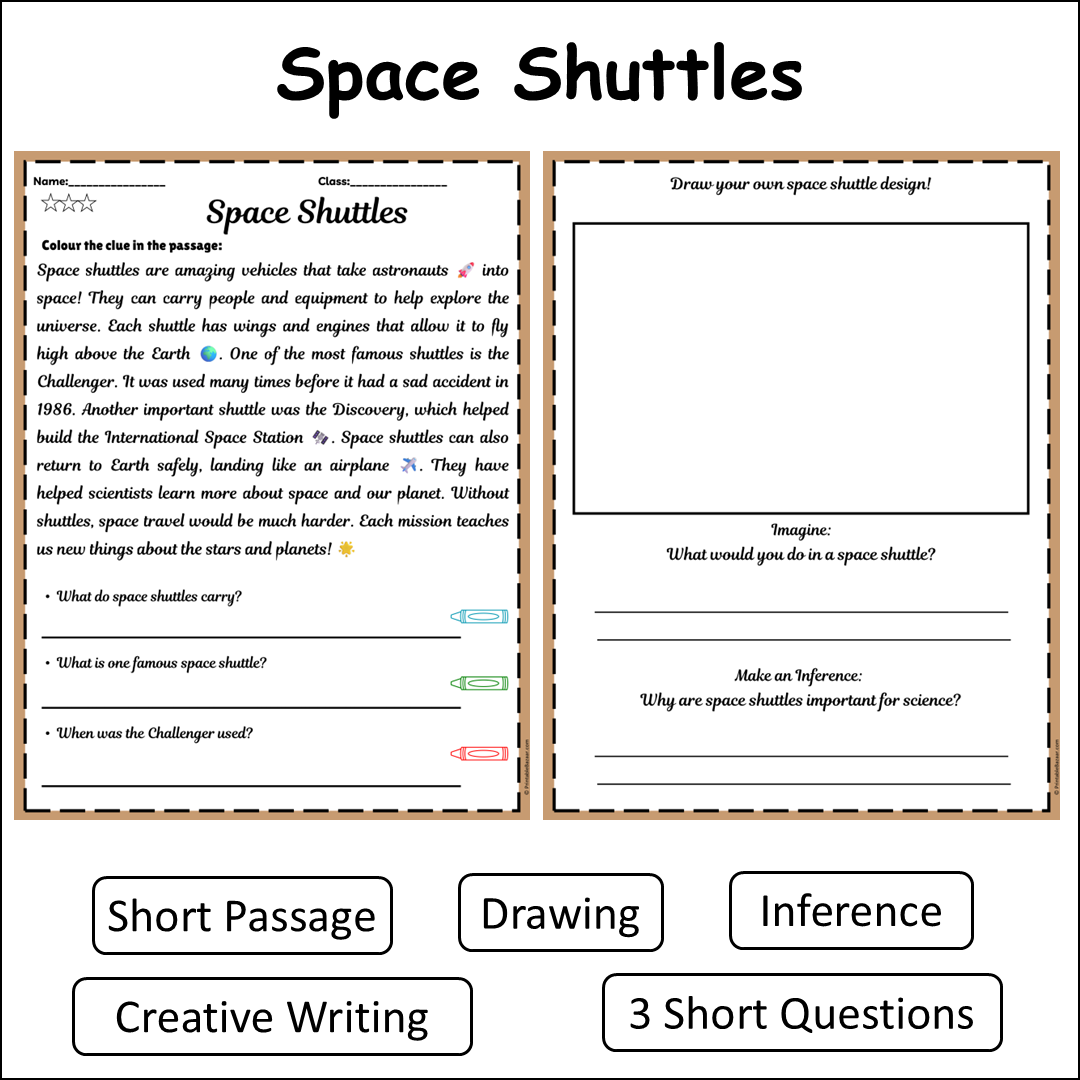 Space Shuttles | Short Reading Comprehension Creative Worksheet