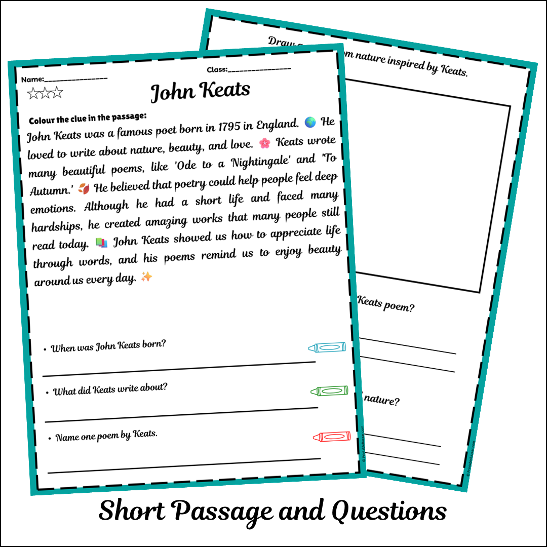 John Keats | Short Reading Comprehension Creative Worksheet