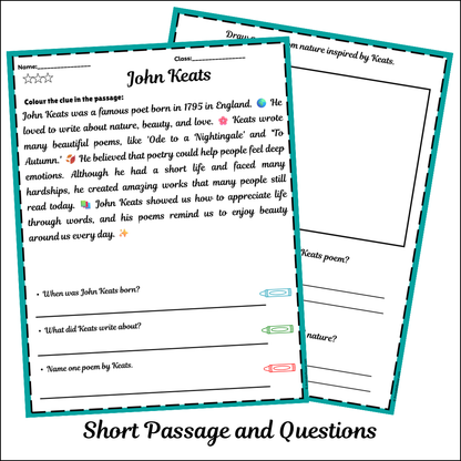 John Keats | Short Reading Comprehension Creative Worksheet