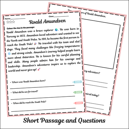 Roald Amundsen | Short Reading Comprehension Creative Worksheet