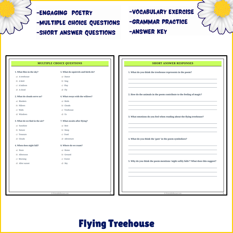 Flying Treehouse | Poem Grammar Worksheet Printable Activity