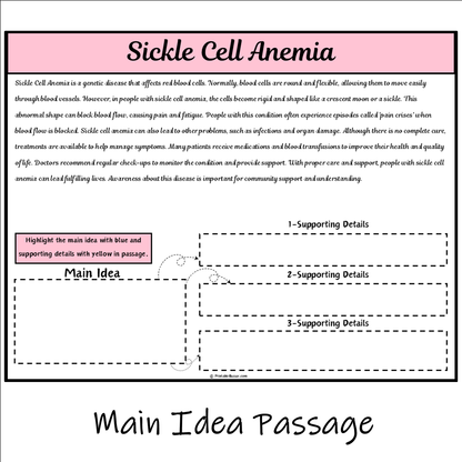 Sickle Cell Anemia | Main Idea and Supporting Details Reading Passage and Questions