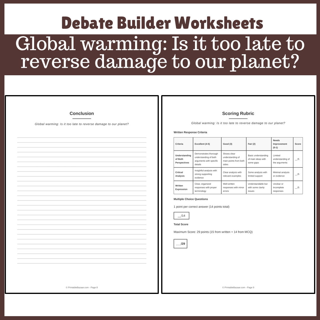 Global warming: Is it too late to reverse damage to our planet? | Favour and Against Worksheet Printable Activity