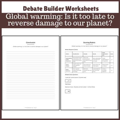 Global warming: Is it too late to reverse damage to our planet? | Favour and Against Worksheet Printable Activity