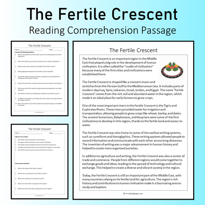 The Fertile Crescent | Reading Comprehension Passage Printable Worksheet