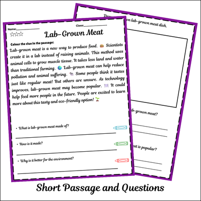 Lab-Grown Meat | Short Reading Comprehension Creative Worksheet