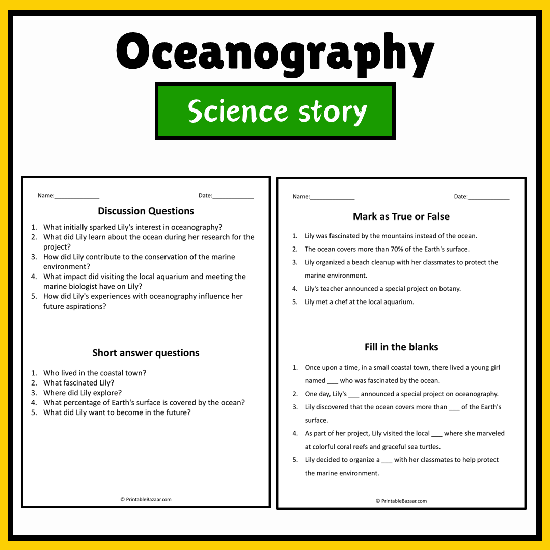 Oceanography | Science Story Reading Comprehension Activity