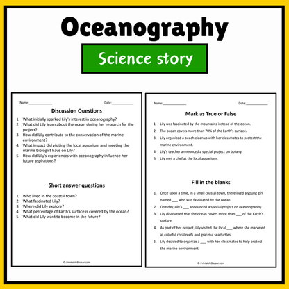 Oceanography | Science Story Reading Comprehension Activity