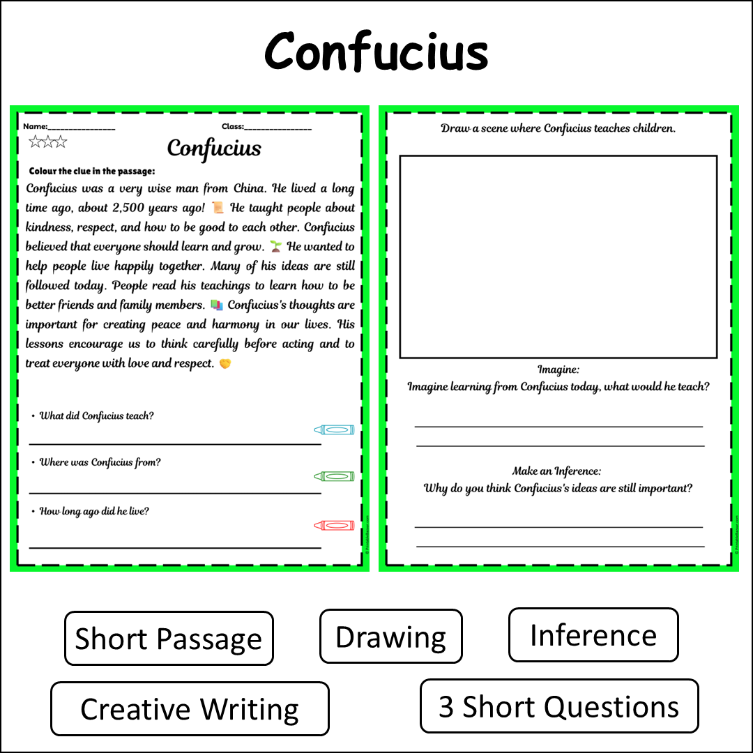 Confucius | Short Reading Comprehension Creative Worksheet