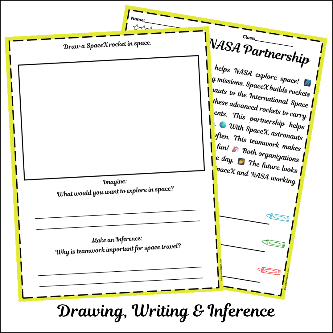 SpaceX NASA Partnership | Short Reading Comprehension Creative Worksheet