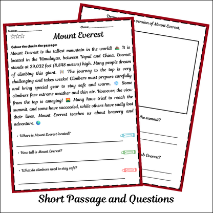 Mount Everest | Short Reading Comprehension Creative Worksheet