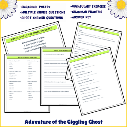 Adventure of the Giggling Ghost | Poem Grammar Worksheet Printable Activity