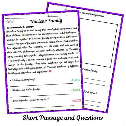 Nuclear Family | Short Reading Comprehension Creative Worksheet