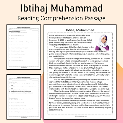 Ibtihaj Muhammad | Reading Comprehension Passage Printable Activity