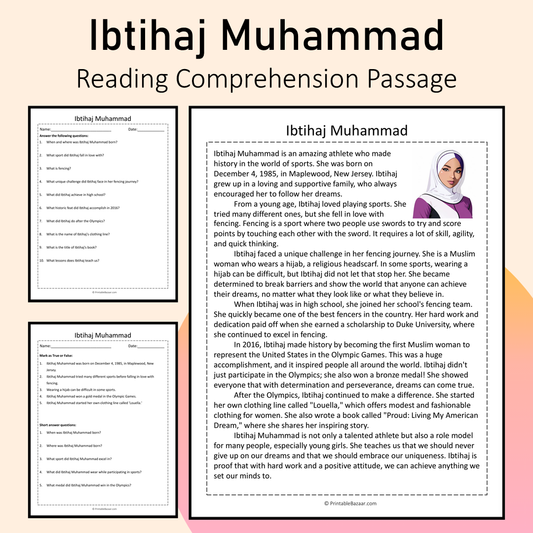 Ibtihaj Muhammad | Reading Comprehension Passage Printable Activity