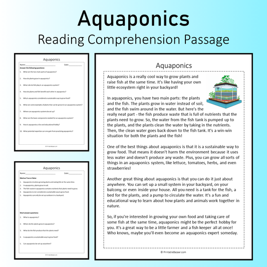 Aquaponics | Reading Comprehension Passage Printable Worksheet