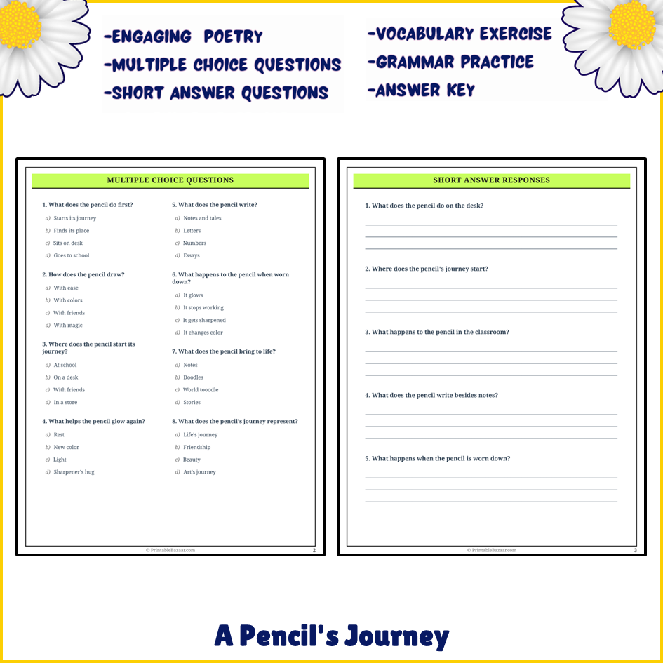 A Pencil's Journey | Poem Grammar Worksheet Printable Activity