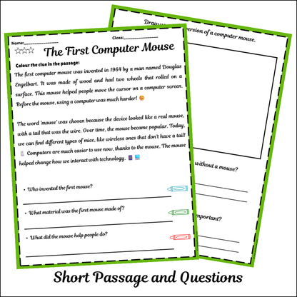 The First Computer Mouse | Short Reading Comprehension Creative Worksheet