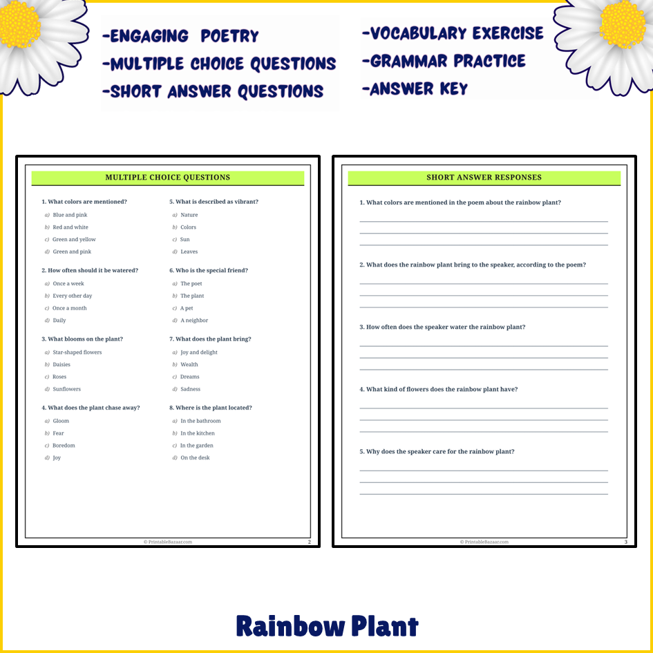 Rainbow Plant | Poem Grammar Worksheet Printable Activity