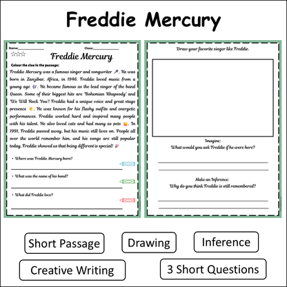 Freddie Mercury | Short Reading Comprehension Creative Worksheet