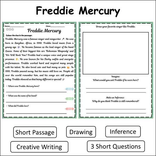 Freddie Mercury | Short Reading Comprehension Creative Worksheet