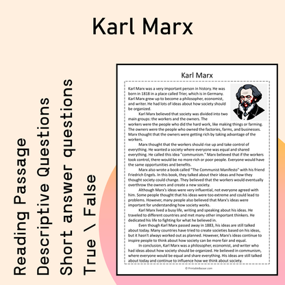 Karl Marx | Reading Comprehension Passage Printable Activity