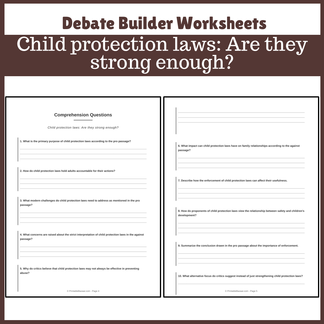 Child protection laws: Are they strong enough? | Favour and Against Worksheet Printable Activity