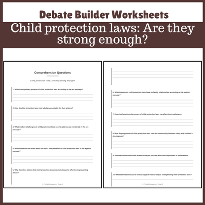 Child protection laws: Are they strong enough? | Favour and Against Worksheet Printable Activity