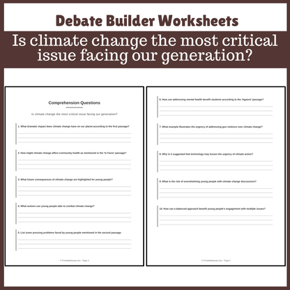Is climate change the most critical issue facing our generation? | Favour and Against Worksheet Printable Activity