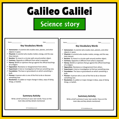 Galileo Galilei | Science Story Reading Comprehension Activity
