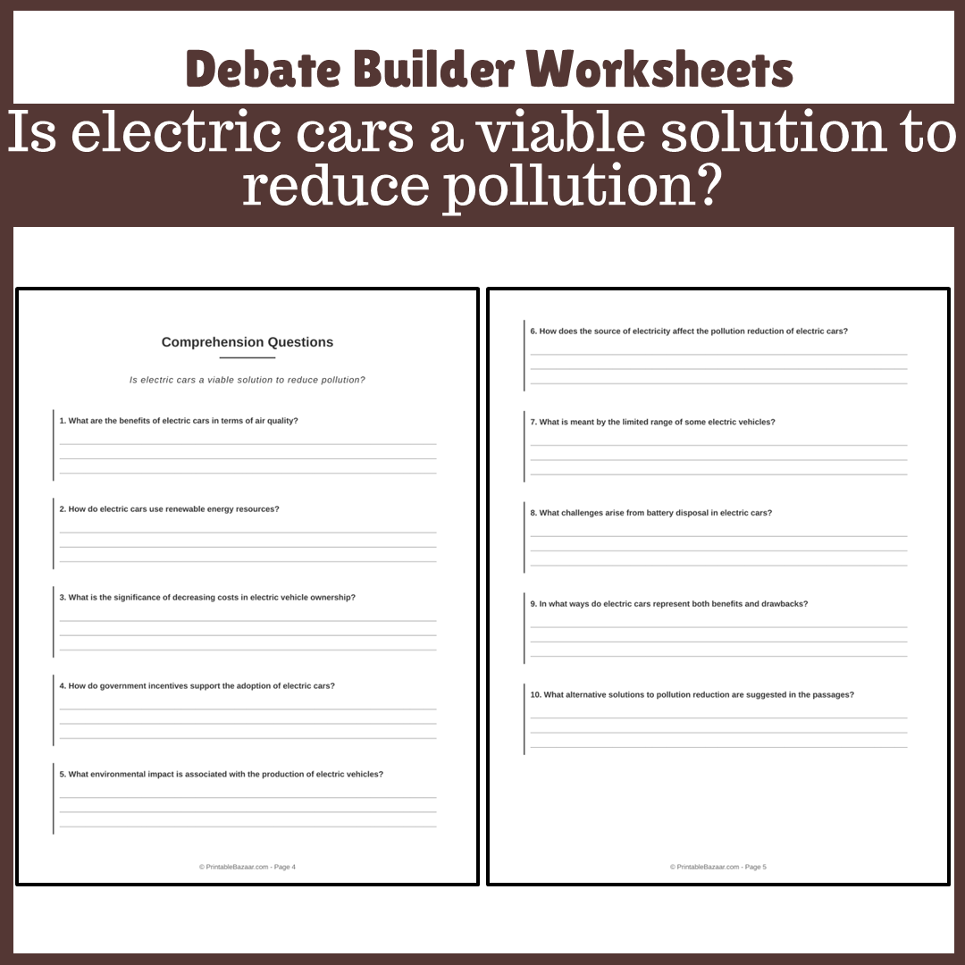 Is electric cars a viable solution to reduce pollution? | Favour and Against Worksheet Printable Activity