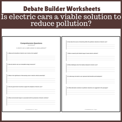 Is electric cars a viable solution to reduce pollution? | Favour and Against Worksheet Printable Activity