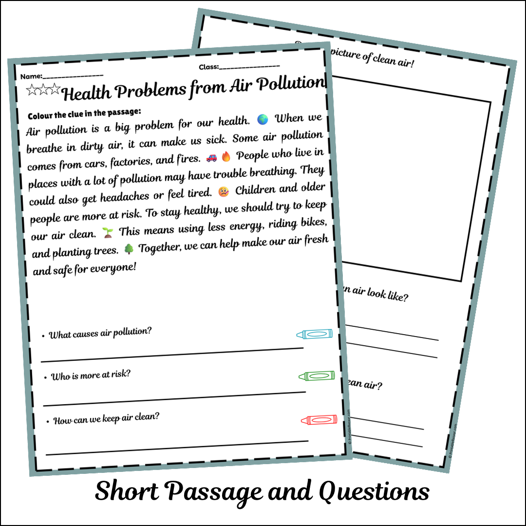 Health Problems from Air Pollution | Short Reading Comprehension Creative Worksheet