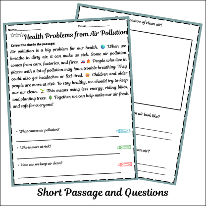 Health Problems from Air Pollution | Short Reading Comprehension Creative Worksheet