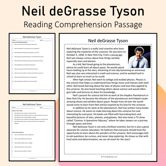 Neil deGrasse Tyson | Reading Comprehension Passage Printable Activity