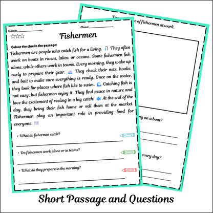 Fishermen | Short Reading Comprehension Creative Worksheet