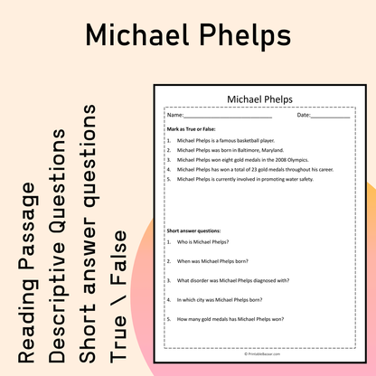 Michael Phelps | Reading Comprehension Passage Printable Activity