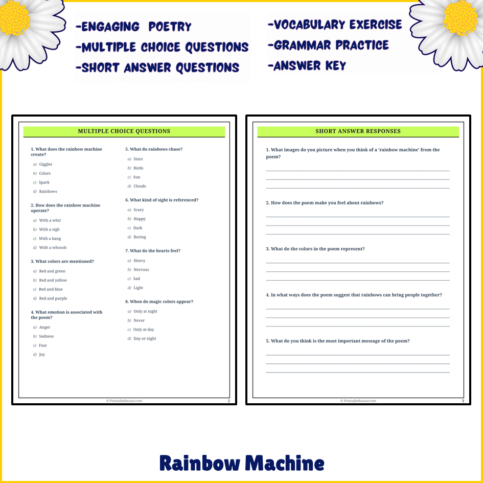 Rainbow Machine | Poem Grammar Worksheet Printable Activity