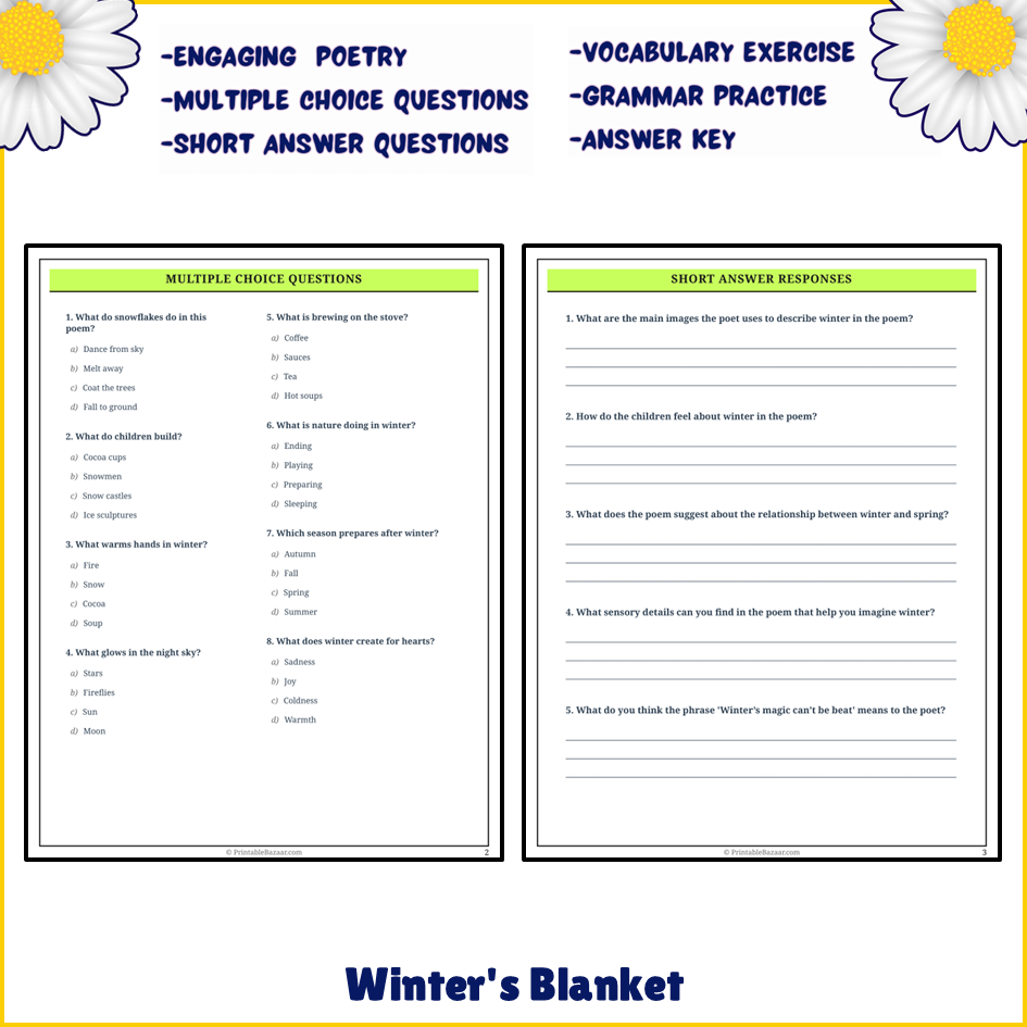 Winter's Blanket | Poem Grammar Worksheet Printable Activity