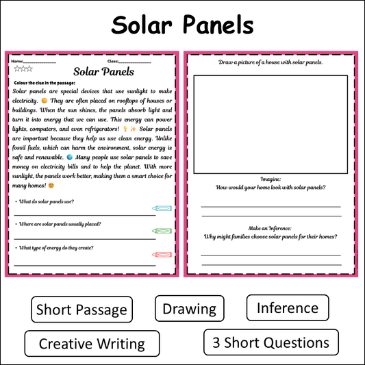 Solar Panels | Short Reading Comprehension Creative Worksheet