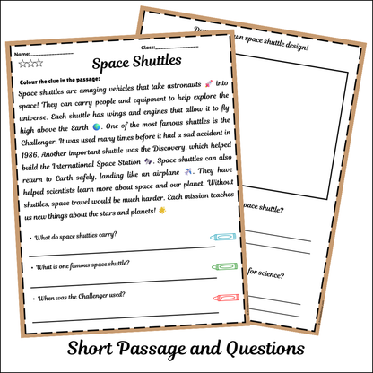 Space Shuttles | Short Reading Comprehension Creative Worksheet