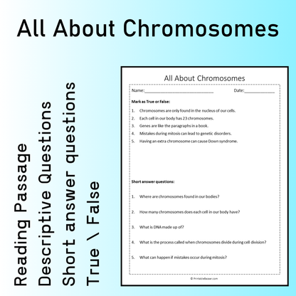 All About Chromosomes | Reading Comprehension Passage Printable Worksheet