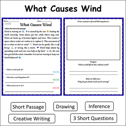 What Causes Wind | Short Reading Comprehension Creative Worksheet