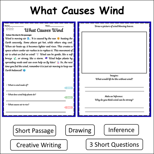 What Causes Wind | Short Reading Comprehension Creative Worksheet