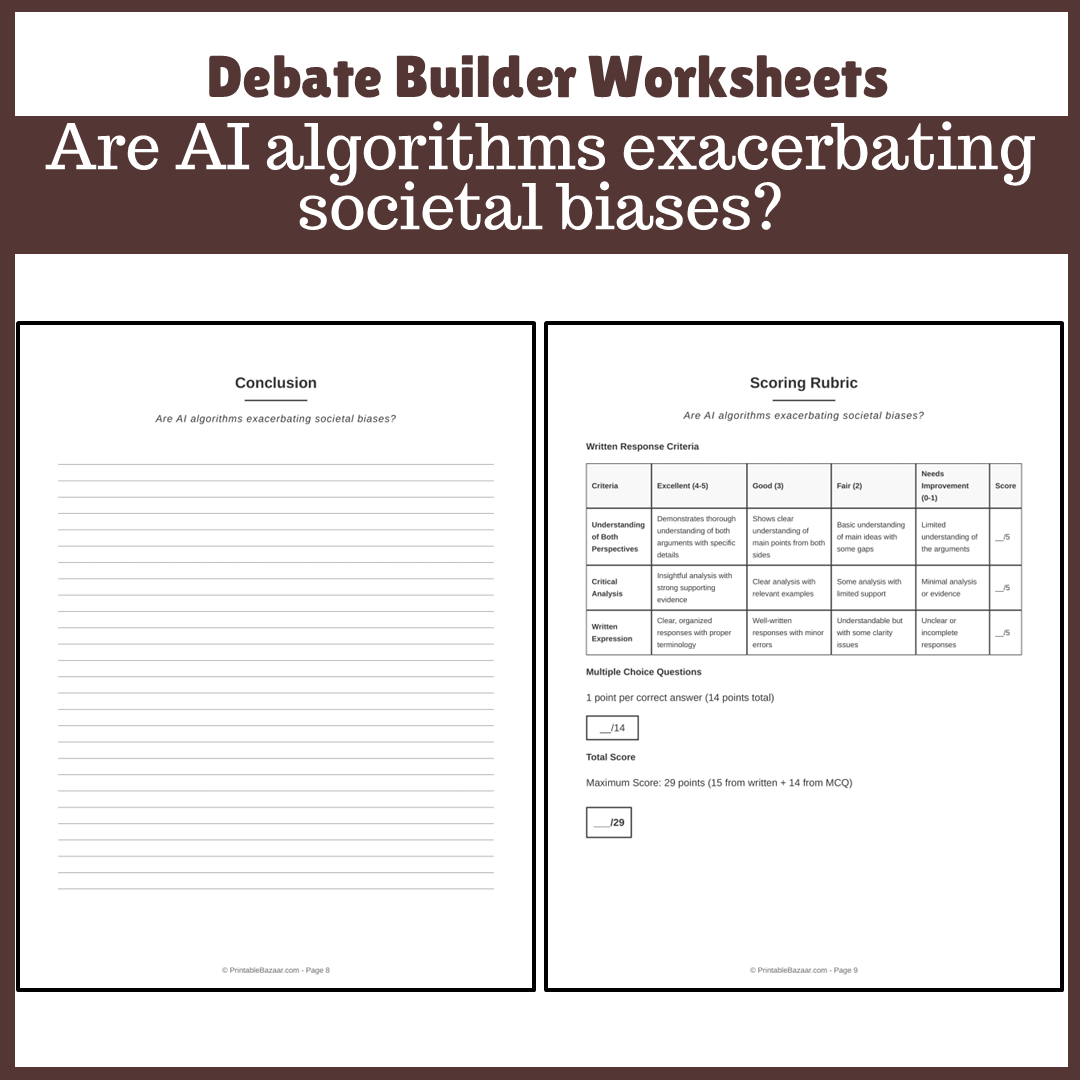 Are AI algorithms exacerbating societal biases? | Favour and Against Worksheet Printable Activity